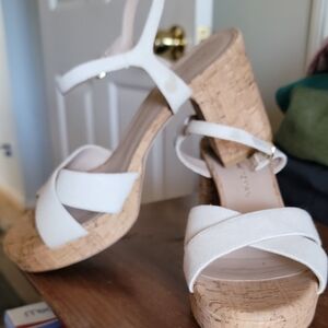 Stuart Weitzman Off White Platform Cork Sandals